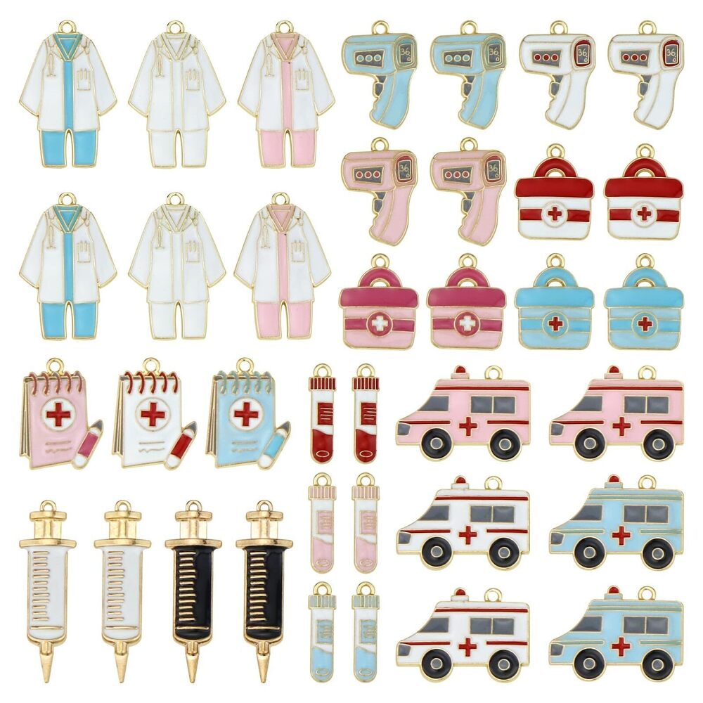 6203 40Pcs Enamel Medical Charms Set, 20 Style Doctors Nurses Themed Alloy